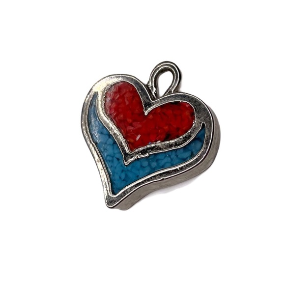 Vintage Jewelry - Crushed Coral and Turquoise Heart Charm
